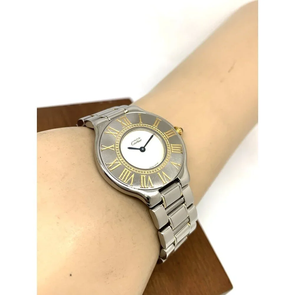 Cartier Must 21 Women's Watch Swiss Quartz Silver Dial Two Tone Steel 31mm